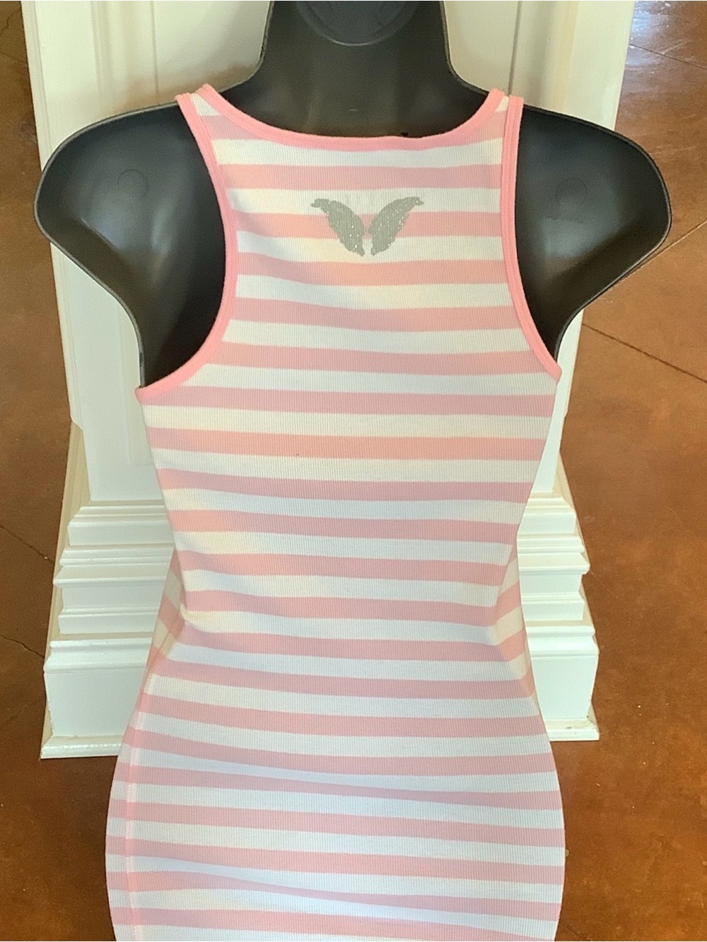 Victoria’s Secret Pink & White Striped 'ANGEL' Rhinestone Tank Top. Sz. L - Picture 4 of 5